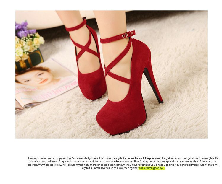 Cross-tied ankle strap platform high heels suede wedding party shoes