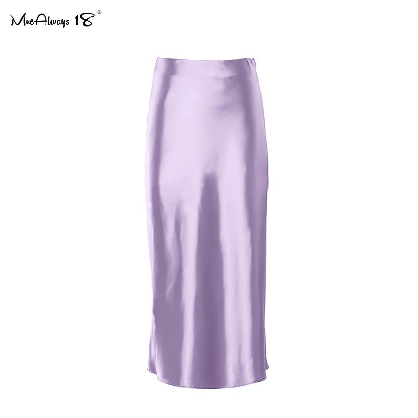 Purple Satin High Waisted Office Midi Skirt in Skirts