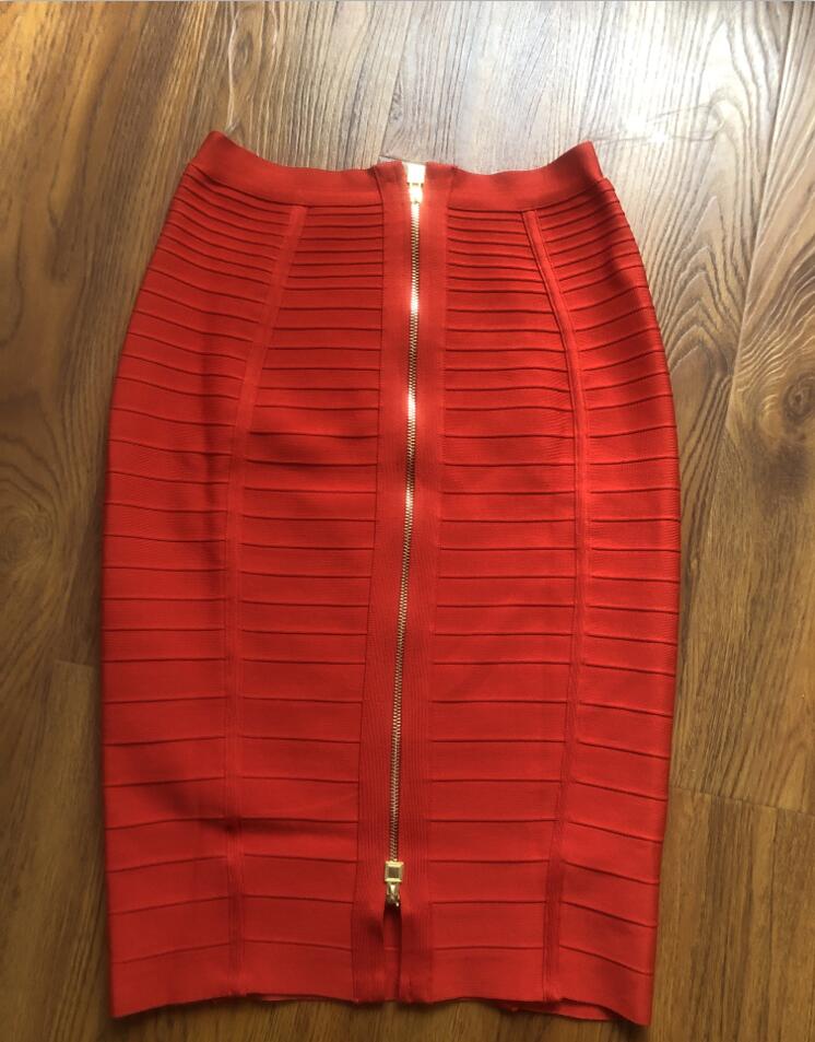 Solid Zipper Bandage Elastic Bodycon Pencil Skirt 58cm in Skirts