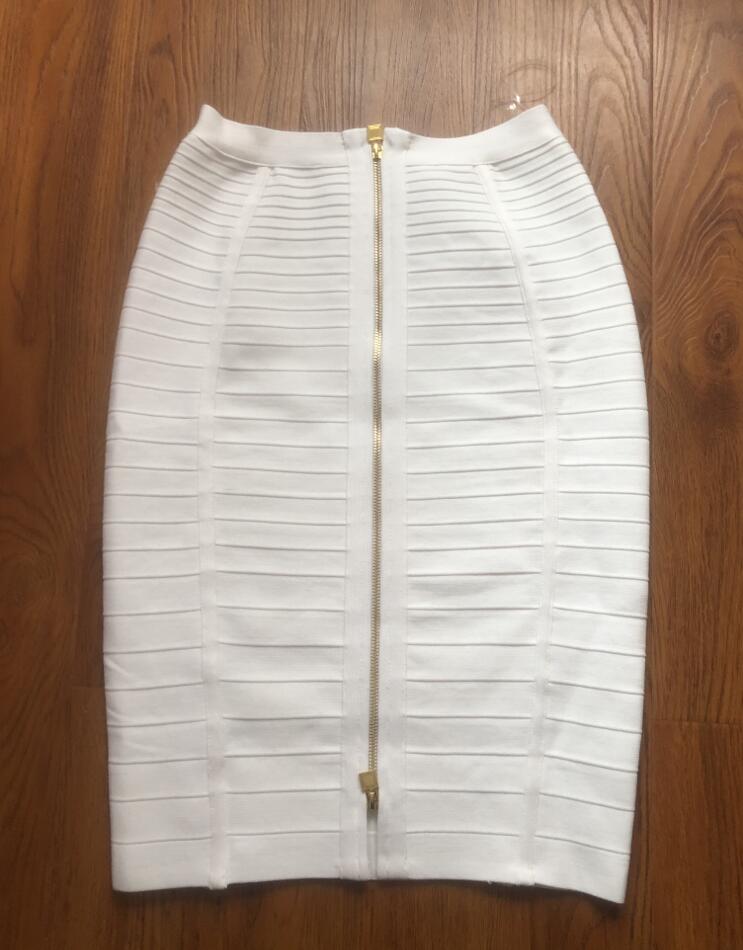 Solid Zipper Bandage Elastic Bodycon Pencil Skirt 58cm in Skirts