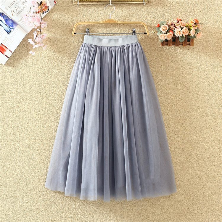 Vintage Elastic High Waist Mesh Long Pleated Tulle Skirt | Uniqistic.com