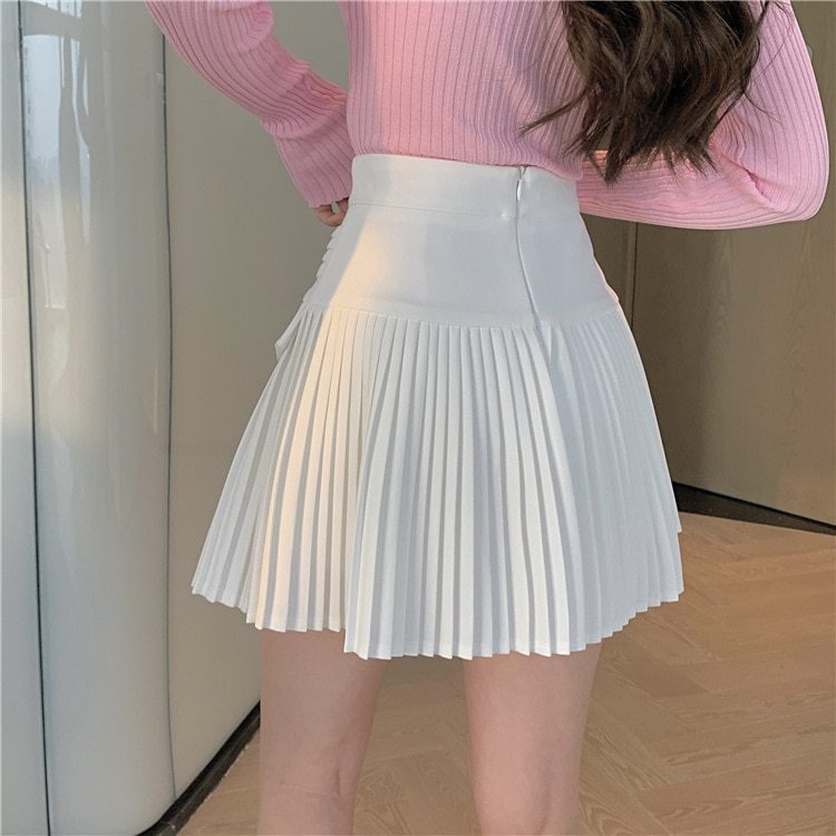 White Pleated High Waist Mini A-Line Skirt - Skirts - Uniqistic.com