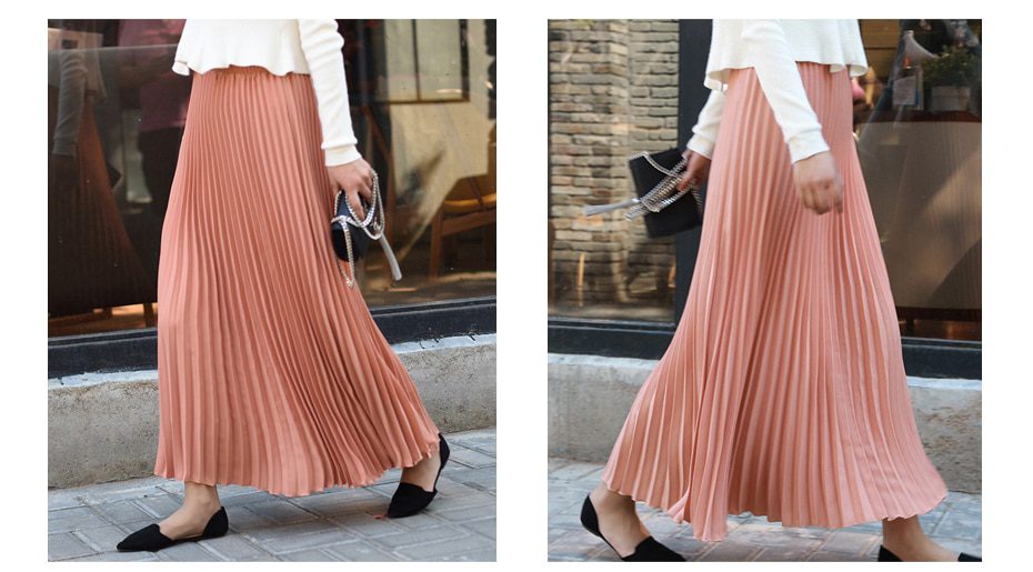 Vintage Pleated Midi Long Chiffon Skirt in Skirts