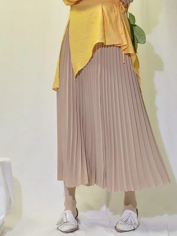 Vintage pleated midi long chiffon skirt