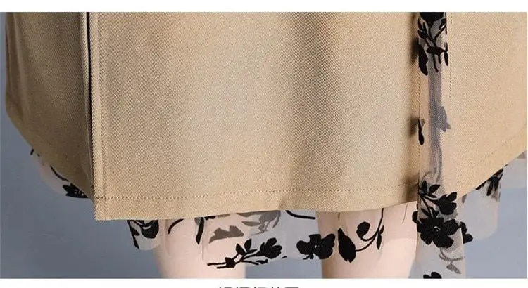 Irregular Mesh High Waist Khaki Split Office Lady Skirt - Skirts - Uniqistic.com