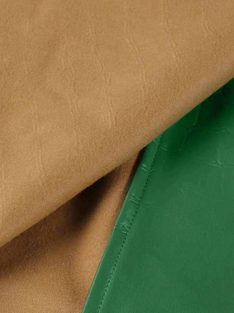 Green Leather Pattern High Waist Split A-Line Mini Skirt in Skirts