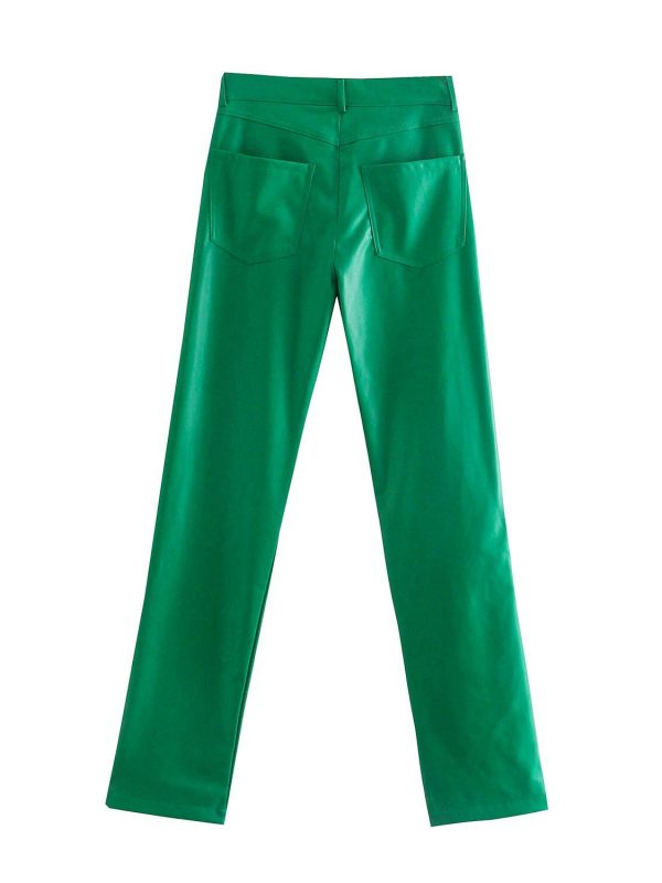 Green PU Leather Zipper Pants - Pants - Uniqistic.com