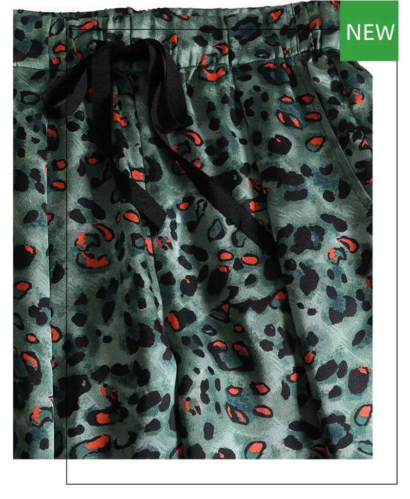 Green Leopard Printing Dyeing Draped Wide-Leg Pants - Pants - Uniqistic.com
