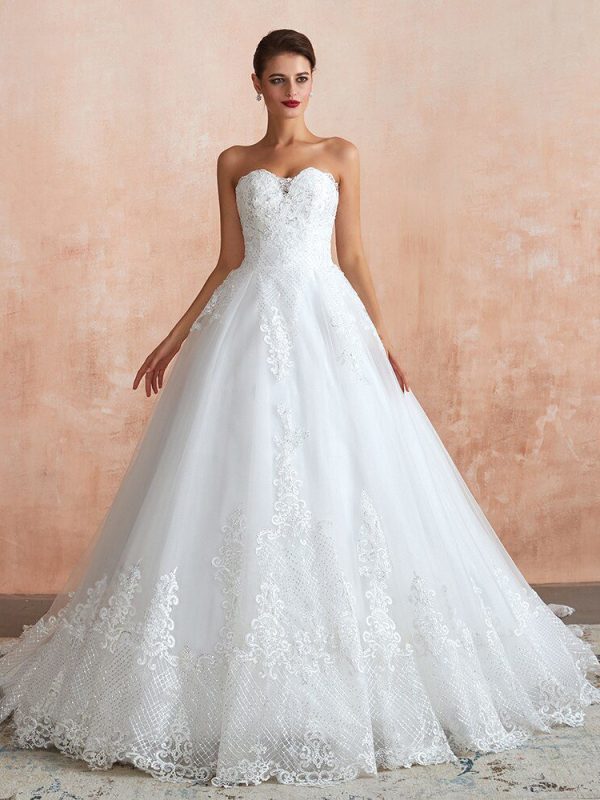 Sweetheart Tulle Appliques Sparkle Lace Wedding Dress in Wedding dresses