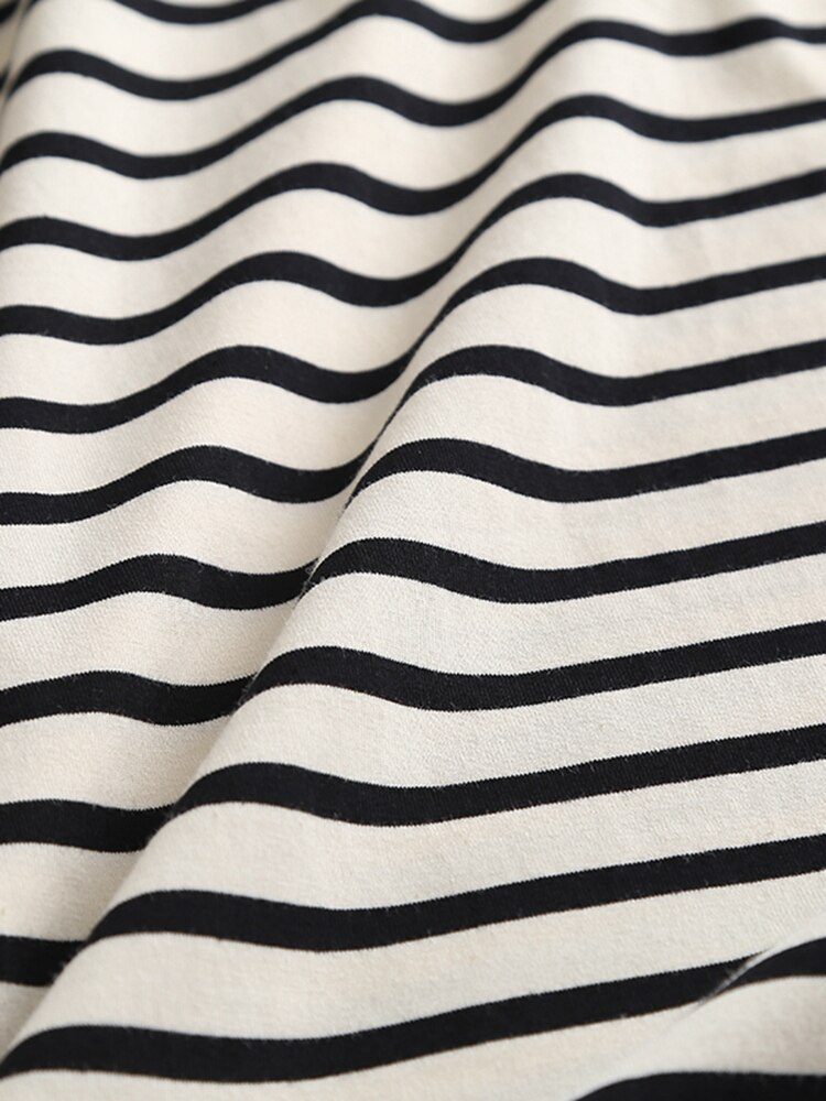 Striped Print Cotton Side Pocket Short Sleeve Midi Dress in Dresses