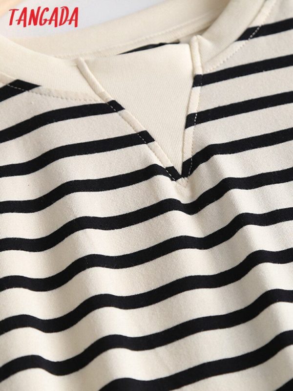 Striped Print Cotton Side Pocket Short Sleeve Midi Dress - Dresses - Uniqistic.com