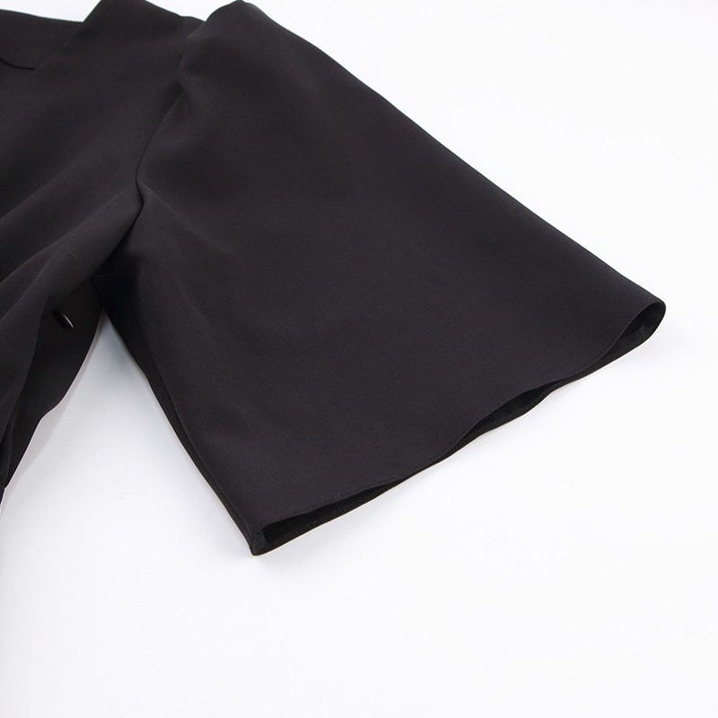 Black Puff Sleeve V-Neck Vintage High Waist Mini Dress in Dresses