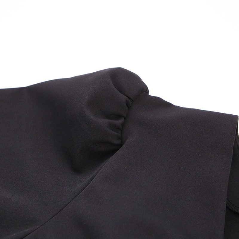 Black Puff Sleeve V-Neck Vintage High Waist Mini Dress in Dresses
