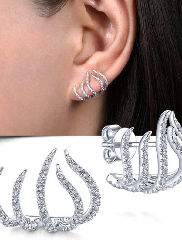 Modern Design Silver Color Claws Stud Earrings with Crystal in Earrings