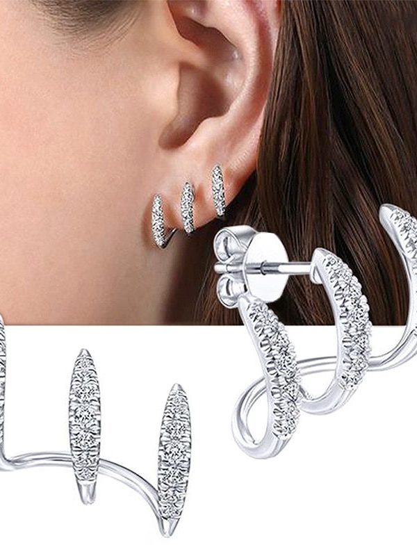 Modern Design Silver Color Claws Stud Earrings with Crystal in Earrings
