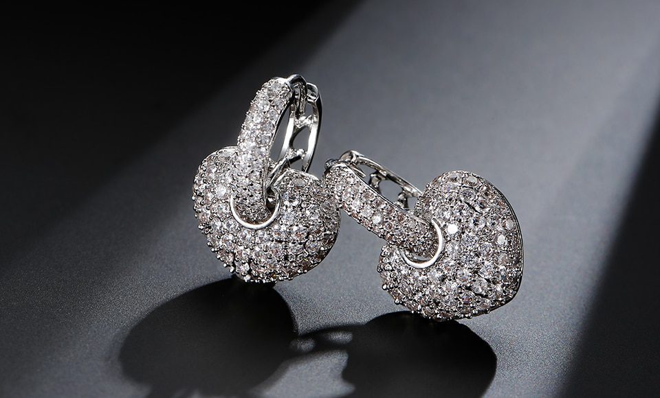 Round Shape Crystal Zirconia White Gold Hoop Earrings in Earrings
