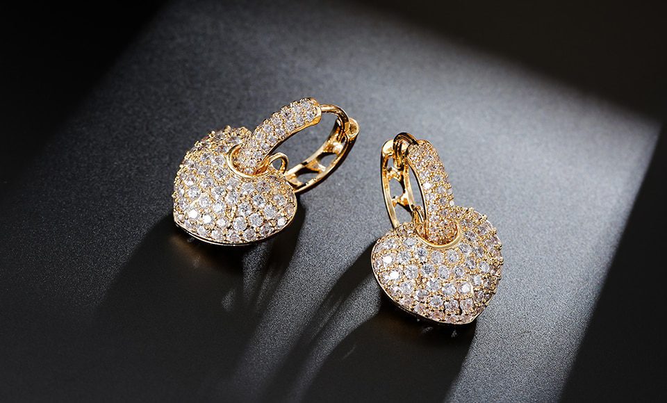 Round Shape Crystal Zirconia White Gold Hoop Earrings in Earrings
