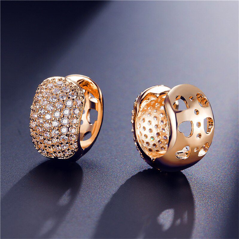 Round Shape Crystal Zirconia White Gold Hoop Earrings - Earrings - Uniqistic.com