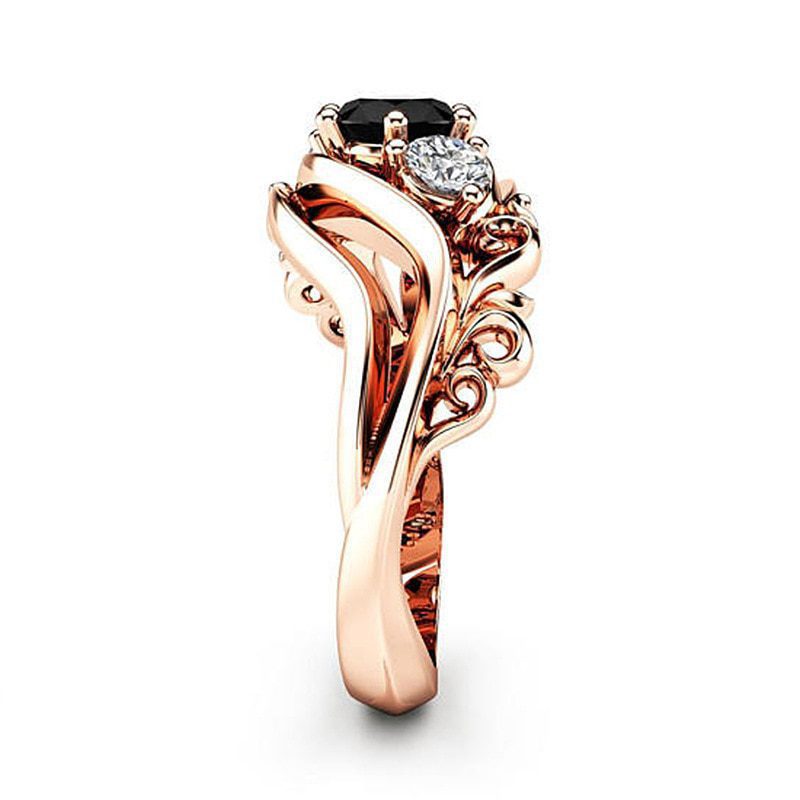 Unique Black Stone Prong Setting Twist Band Rose Gold Engagement Ring ...