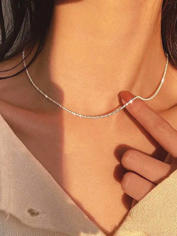 Silver Sparkling Chain Choker Necklace in Necklaces