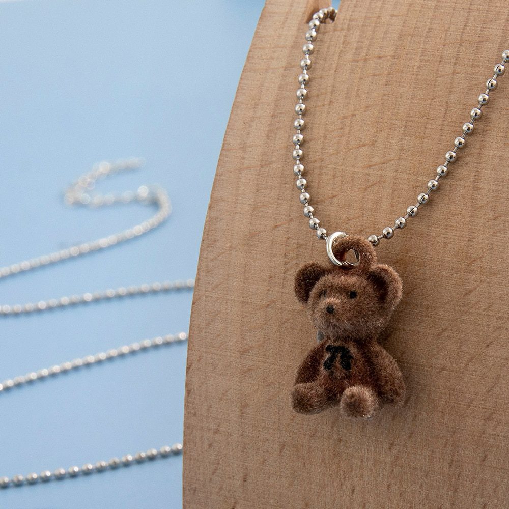 Plush Bear Long Chain Necklace in Necklaces