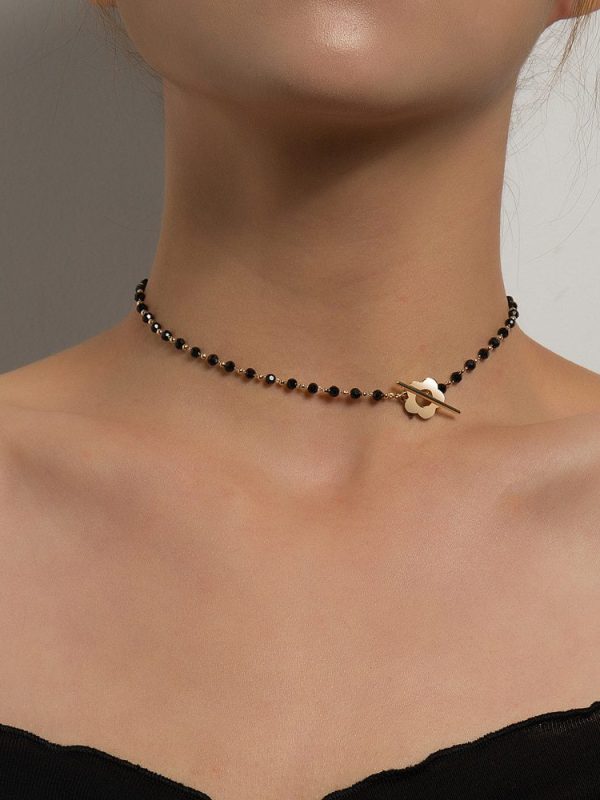Black Crystal Glass Bead Chain Choker Necklace - Necklaces - Uniqistic.com