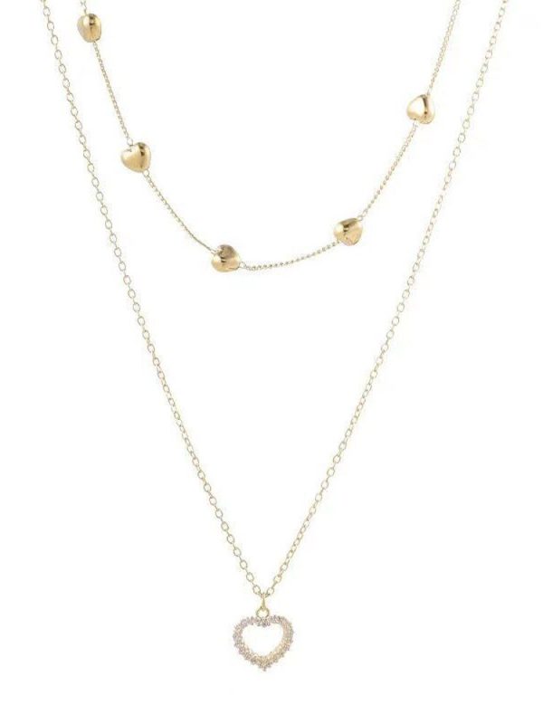Gold Color Double Layer Heart Necklace in Necklaces