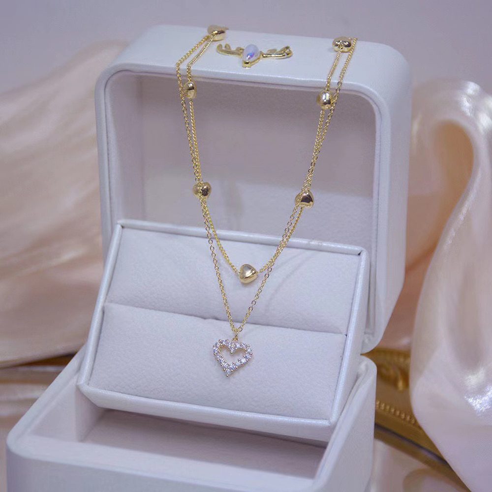 Gold Color Double Layer Heart Necklace in Necklaces