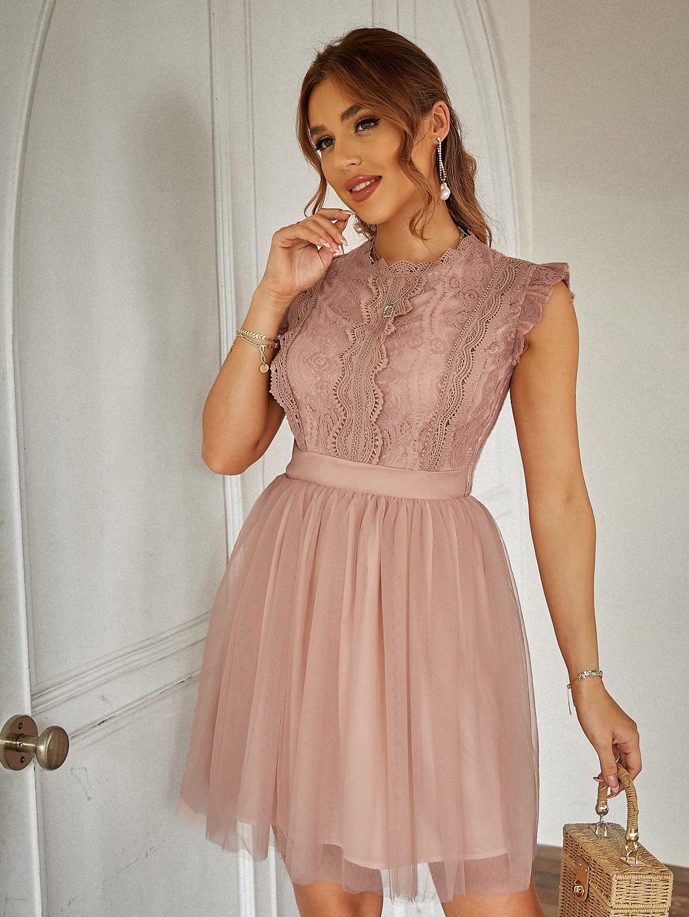 Sleeveless Lace Tulle Ruffle Mesh High Waist Mini Dress - Dresses - Uniqistic.com