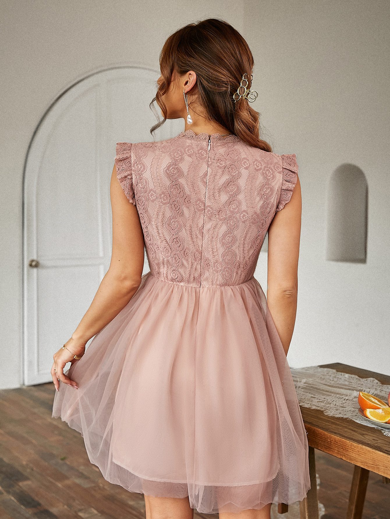 Sleeveless Lace Tulle Ruffle Mesh High Waist Mini Dress - Dresses - Uniqistic.com