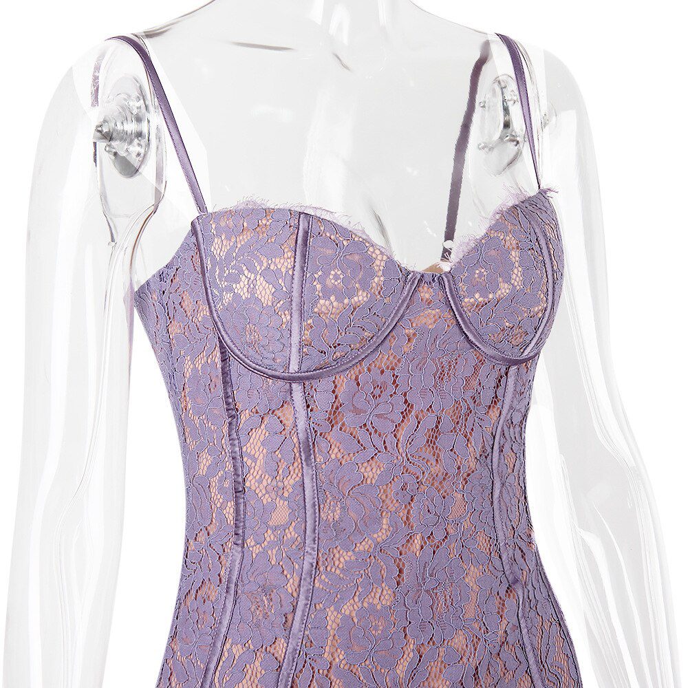 Purple Bodycon Lace Vintage Dress in Dresses