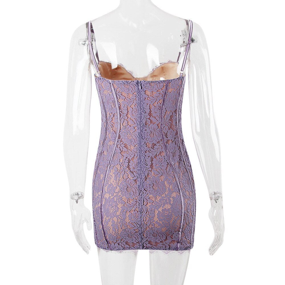 Purple Bodycon Lace Vintage Dress in Dresses