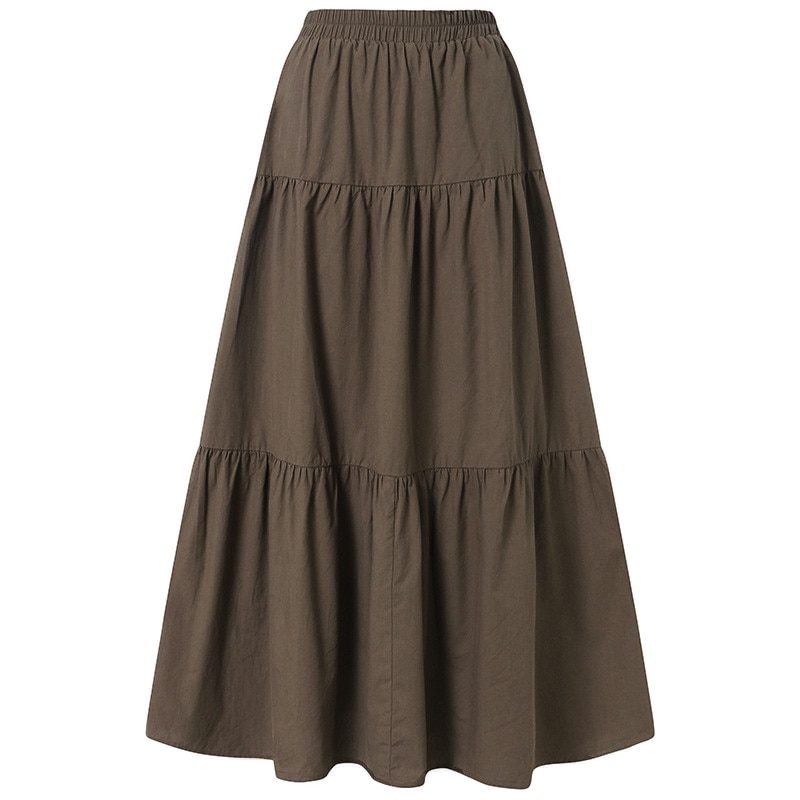 Vintage Ruffles Loose Elastic Waist Long Skirt in Skirts