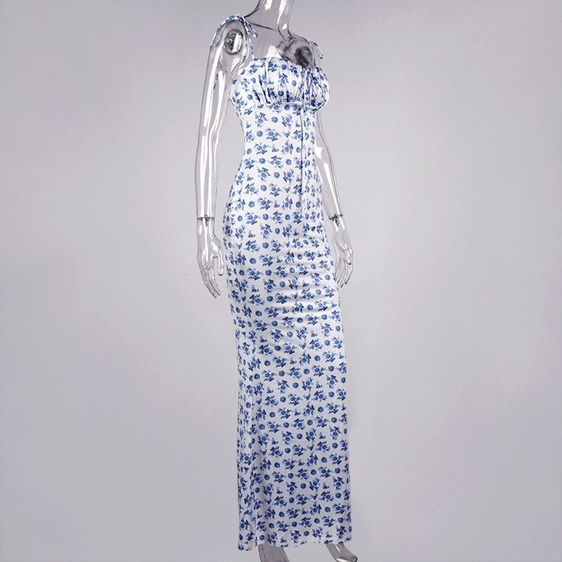 Floral print sleeveless backless maxi dress