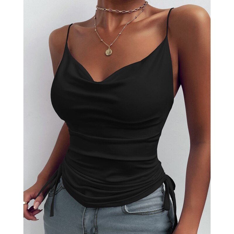 V Neck Spaghetti Strap Sleeveless Blouses Crop Top in T-shirts & Tops