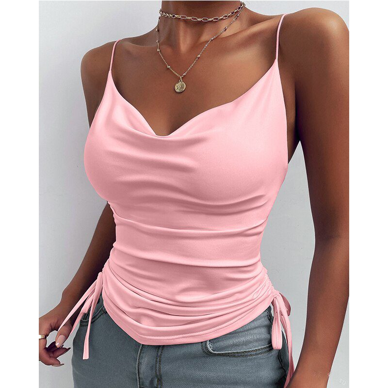 V Neck Spaghetti Strap Sleeveless Blouses Crop Top in T-shirts & Tops