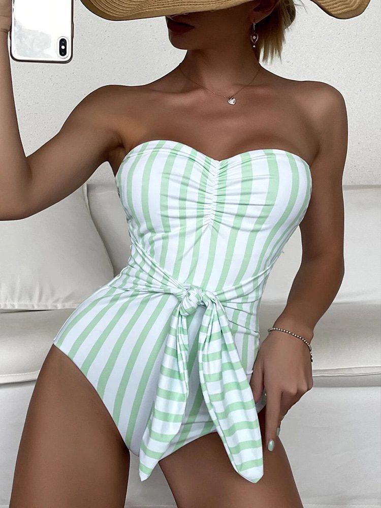Push Up Pleated Bandage One-Piece Swimsuit in One Piece Swimsuit