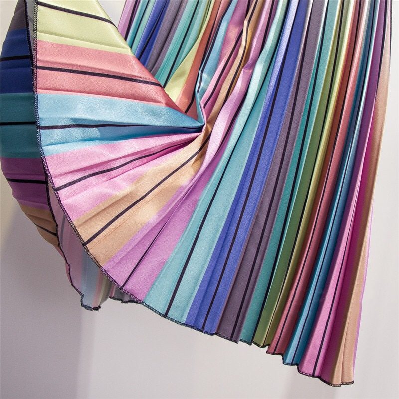 Rainbow Striped A-Line Mid-Calf Skirt in Skirts