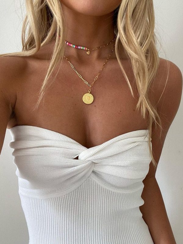 White Strapless Backless Off Shoulder Knit Tube Crop Top in T-shirts & Tops