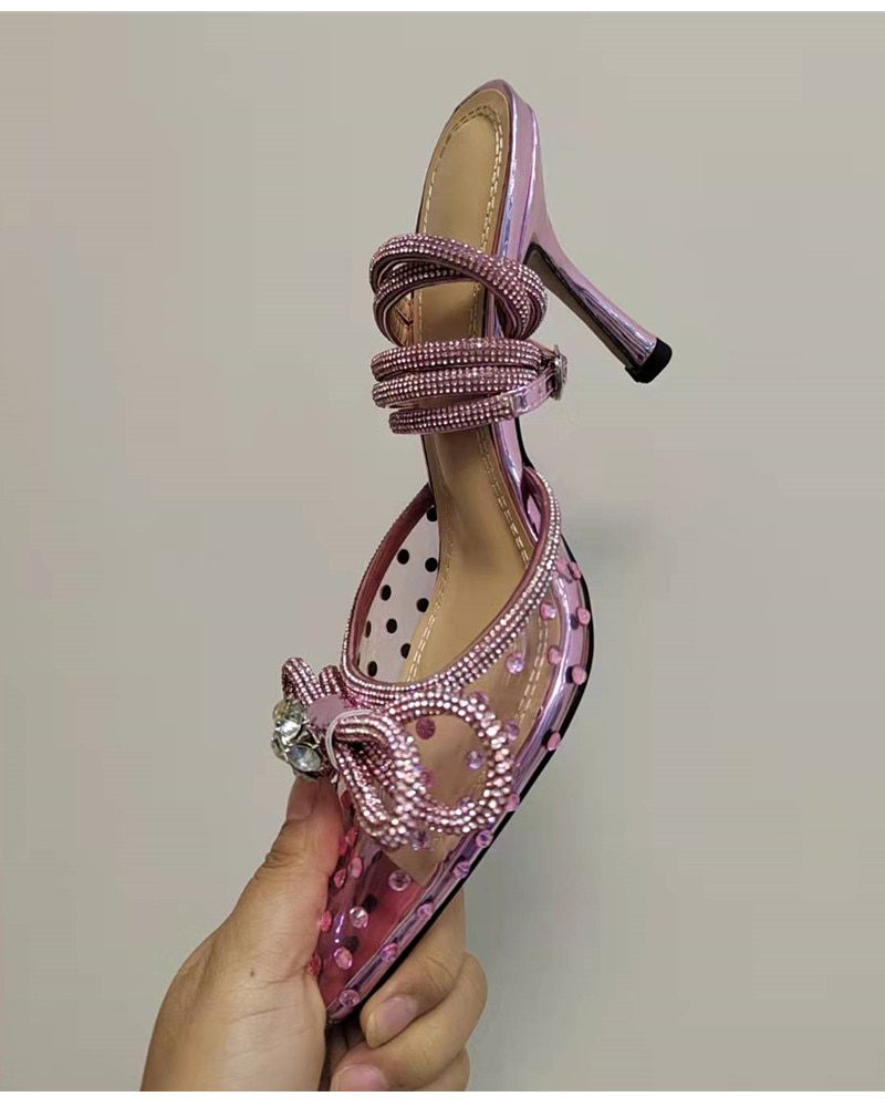 Glitter Rhinestone Crystal Bowknot Satin High Heels Shoes in Women's Pumps
