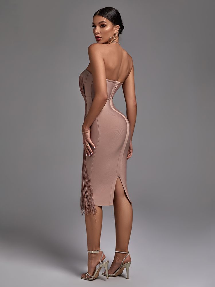 Strapless Tassel Bodycon Bandage Dress in Dresses