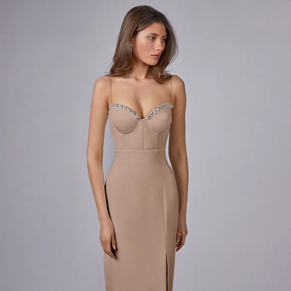 Elegant Beaded Bandage Midi Dress in Dresses