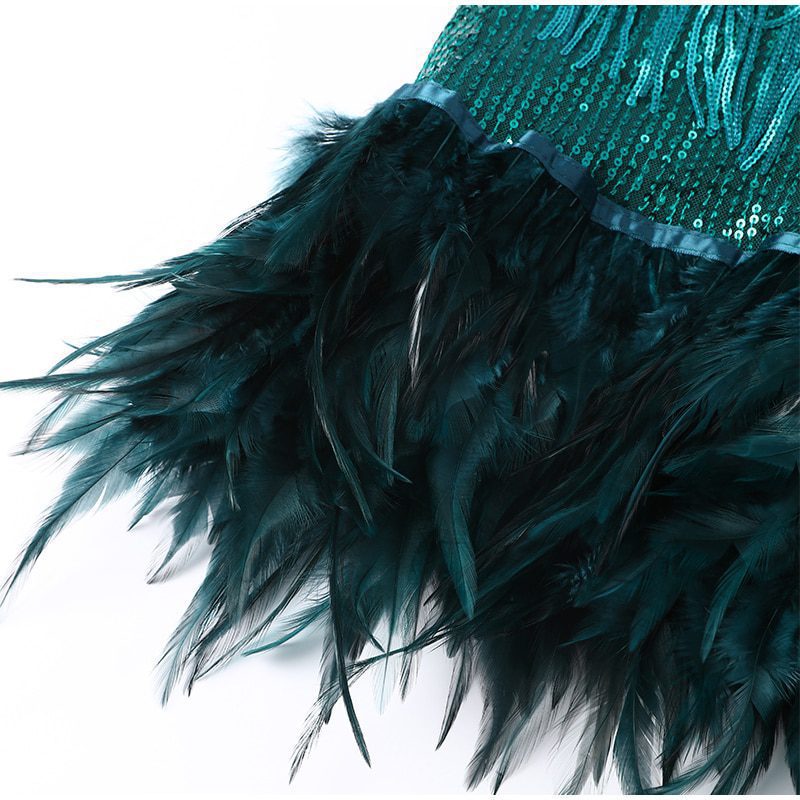 Feather Tassel Sequins Strap Mini Dress in Dresses