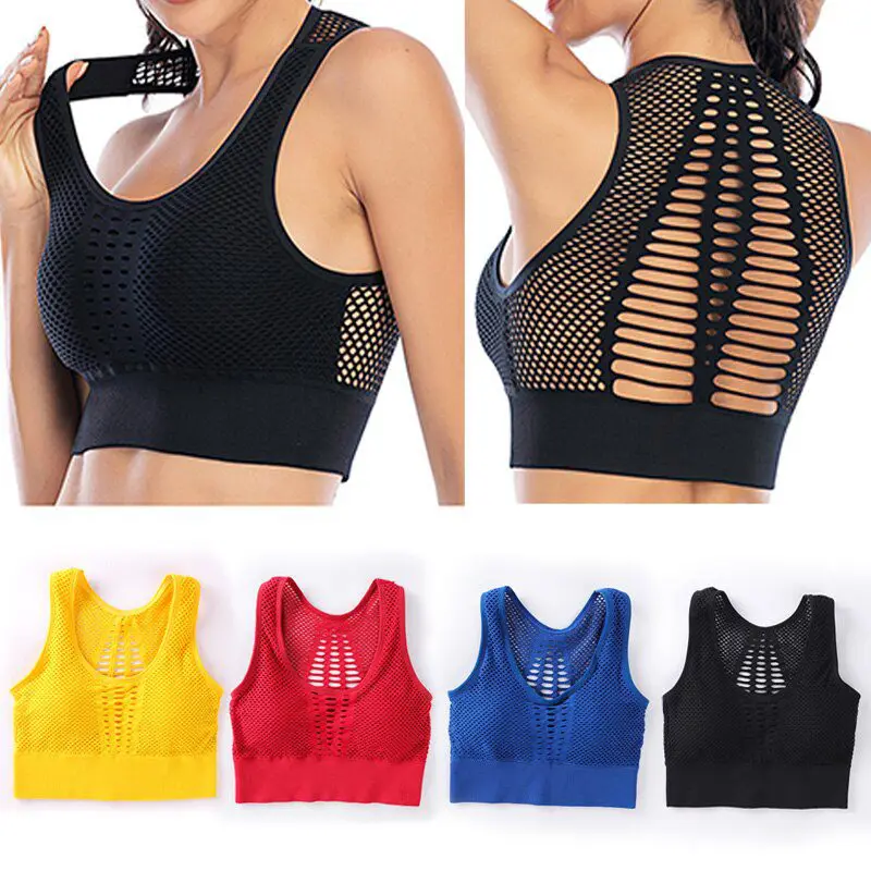 Cross Back Wirefree Removable Cups Yoga Running Sport Bra Top in T-shirts & Tops