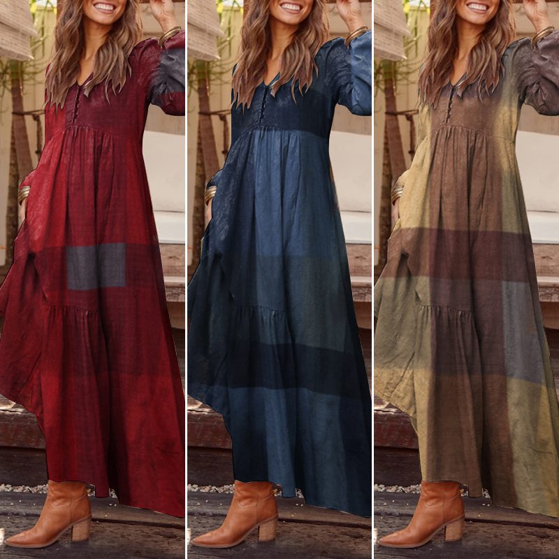 V Neck Long Sleeve Bohemian Shirt Dress | Uniqistic.com