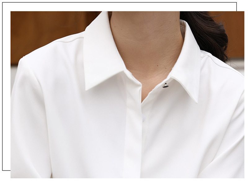 Turn-Down Collar Single-Breasted Long Sleeve White Shirt in Blouses & Shirts
