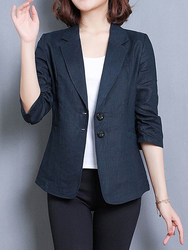 Cotton Pocket Two Buttons Office Linen Suit Jacket in Coats & Jackets