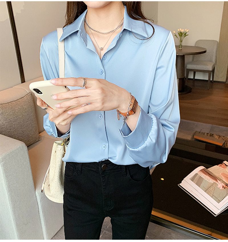 Elegant Chiffon Long Sleeve Loose Blouse Shirt in Blouses & Shirts
