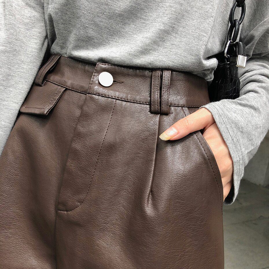 Leather High Waist Pockets Shorts in Shorts