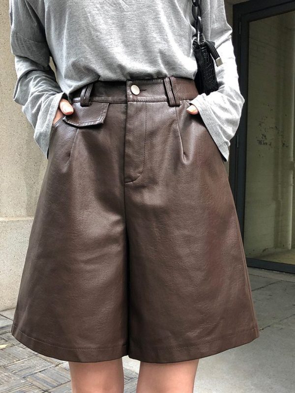 Leather high waist pockets shorts